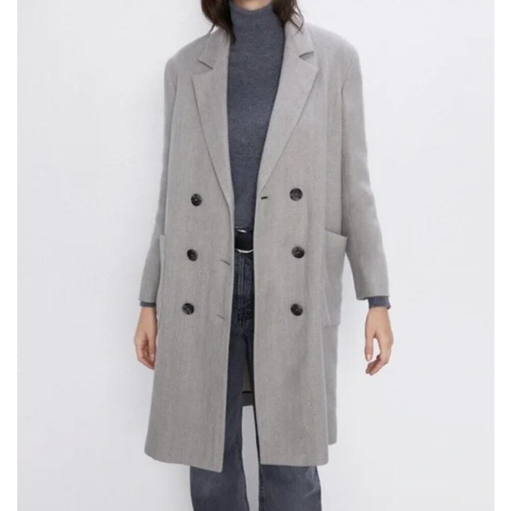 NWT ZARA WOMEN'S LINEN WOOL BLEND  COAT SZ XXL Grey Plus Size